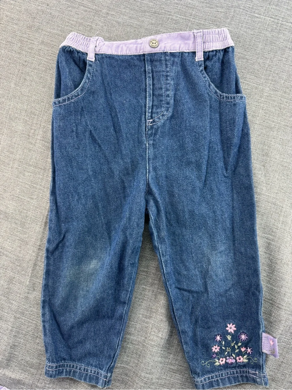 Minnie Mouse Kids Denim Jacket with Lavender Trim and Floral Embroidery